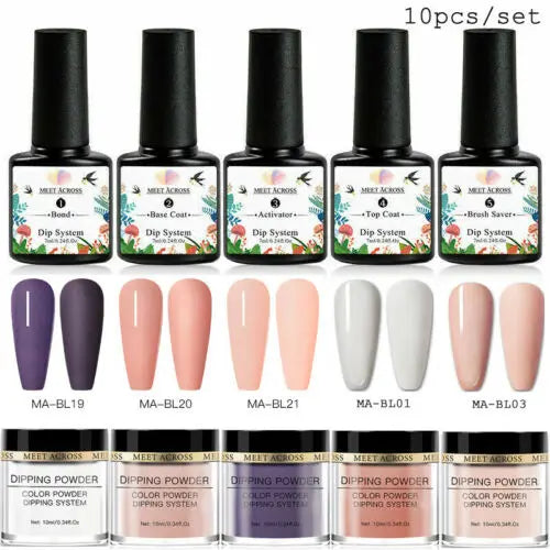 8 Colors Dip Powder Nail Set – Classic Nude Pink & Glitter Collection for DIY Salon Nails