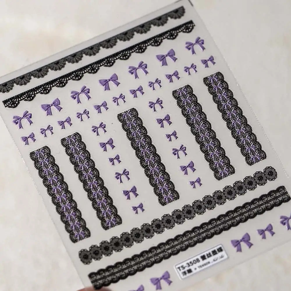 Sweetheart Bow Nail Decals – Pearl Lace Stickers in Romantic Shades