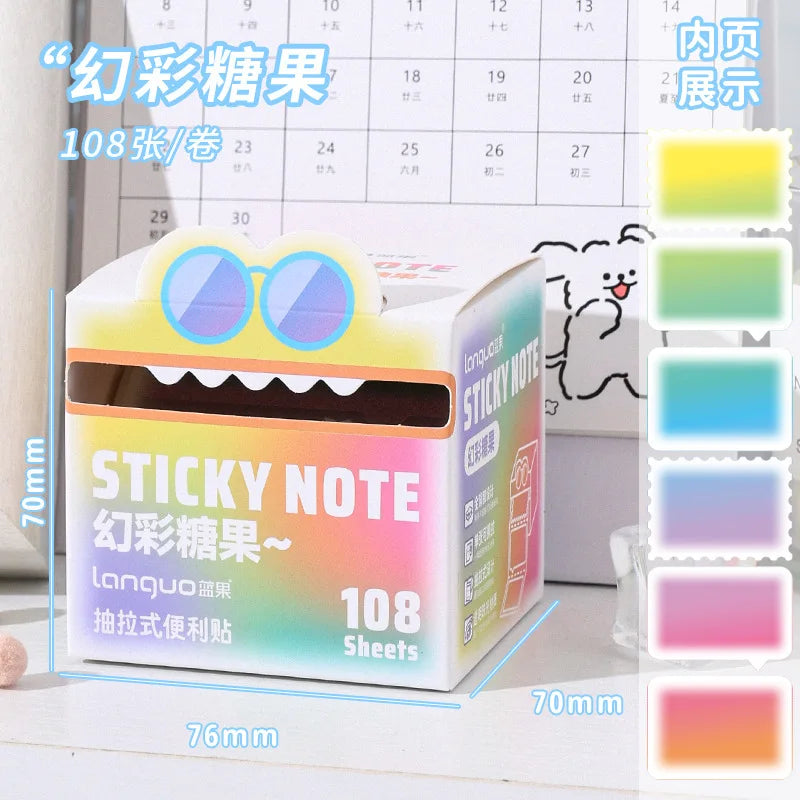 Mr. Paper Pull-Out Sticky Notes – 6Style Transparent Roll with 105 Sheets for School, Study & Creative Stationery