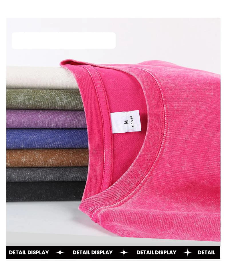 Washed Vintage T-Shirts Men's Street Hip Hop Retro Punk T Shirt Harajuku Casual 250gsm Cotton Short Sleeve Acid Wash TShirts Top