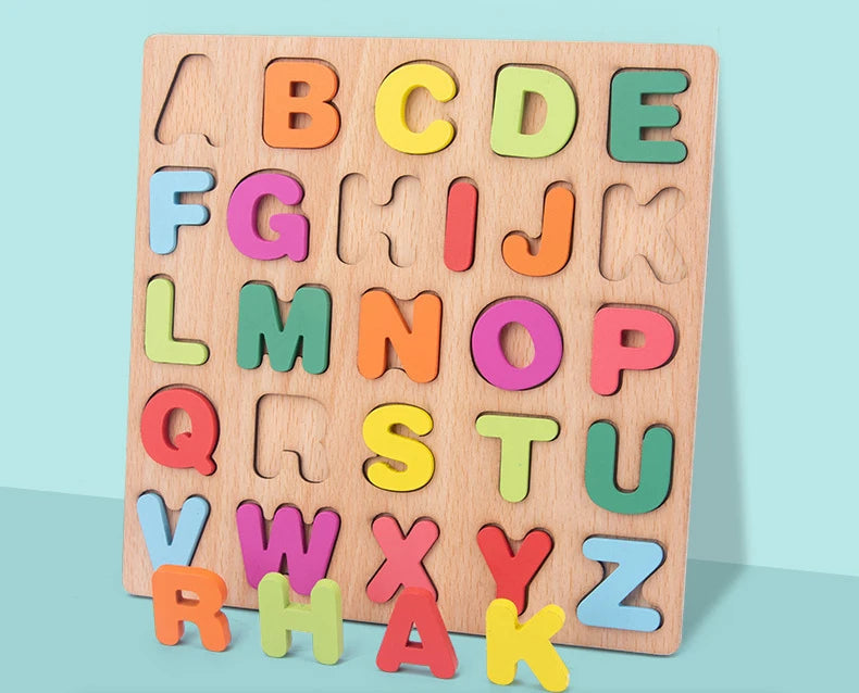 ABC Puzzle Shape Sorter Wooden Toys Early Learning Jigsaw Alphabet Number Puzzle Preschool Educational Baby Toys for Children