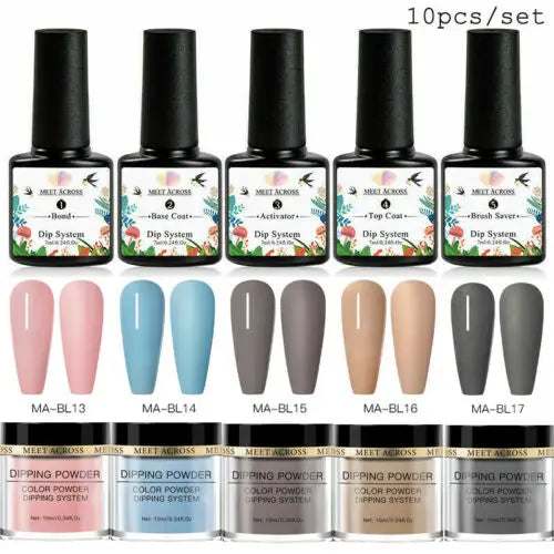 8 Colors Dip Powder Nail Set – Classic Nude Pink & Glitter Collection for DIY Salon Nails