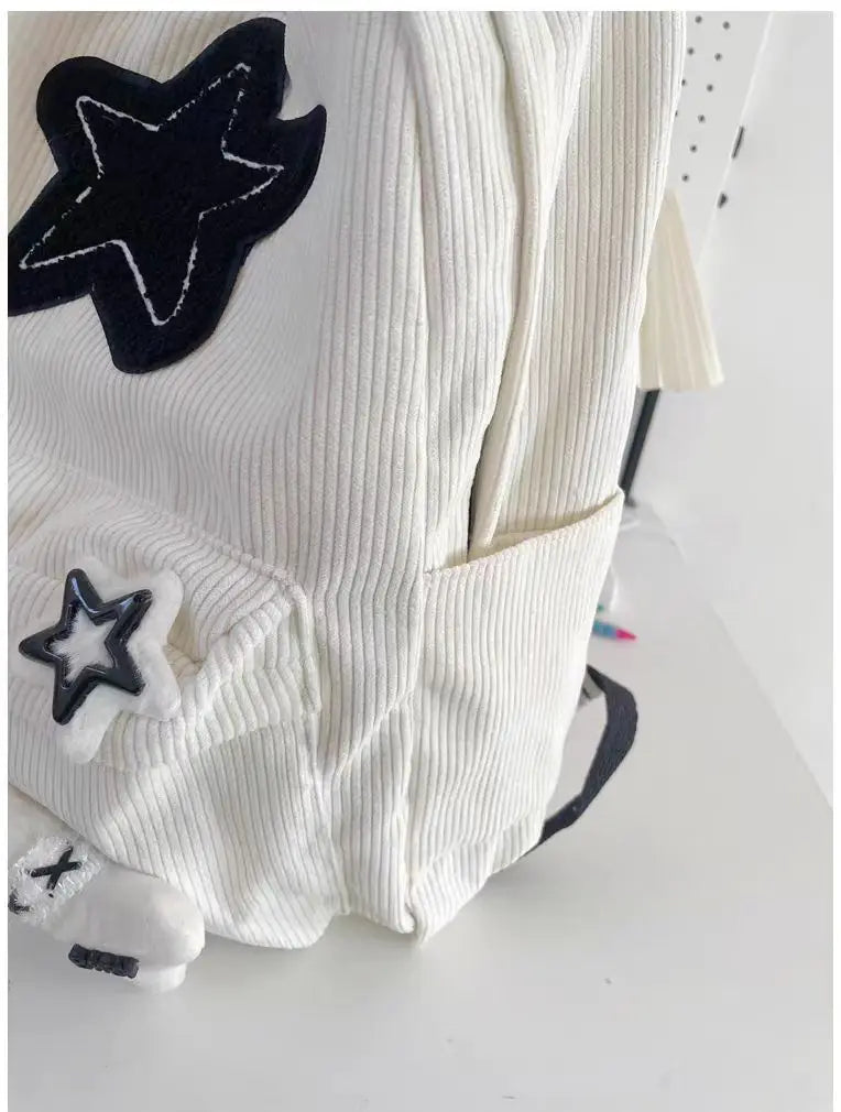 Starry Y2K Corduroy Backpack – Big Space, Bold Style for Trendy Teens!