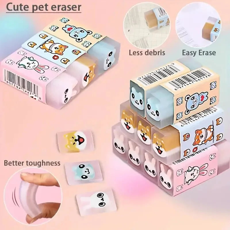 3pcs/6pcs Cute Animal Jelly Erasers – Sweet-Scented Cartoon Rubber for Kids & Students, Fun Gift & School Supplies