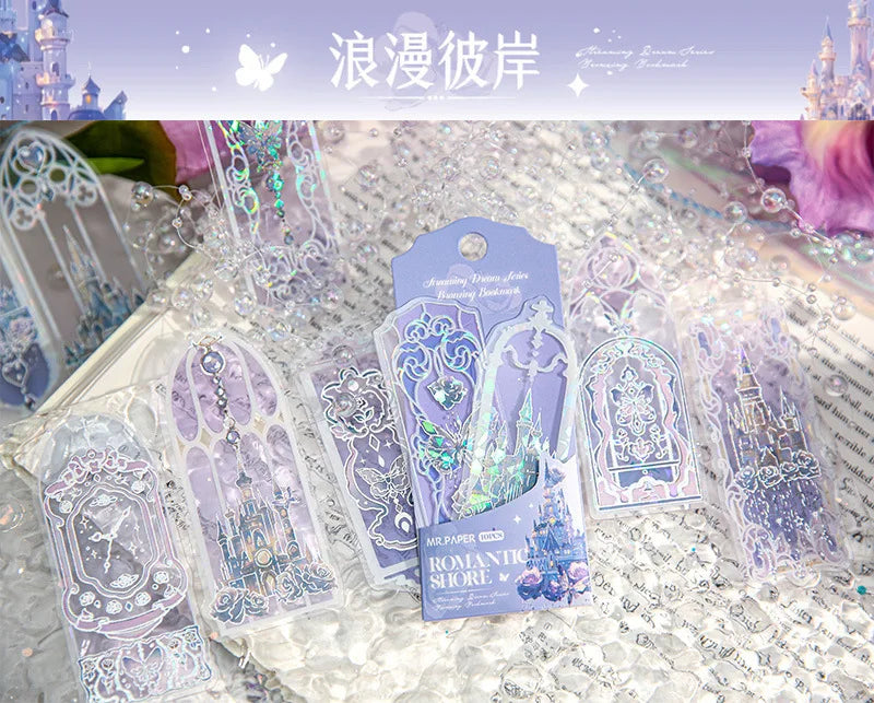 Fluorescent Dream Bookmark Set – 10pcs Kawaii PVC Page Markers & Message Cards for Stationery Lovers