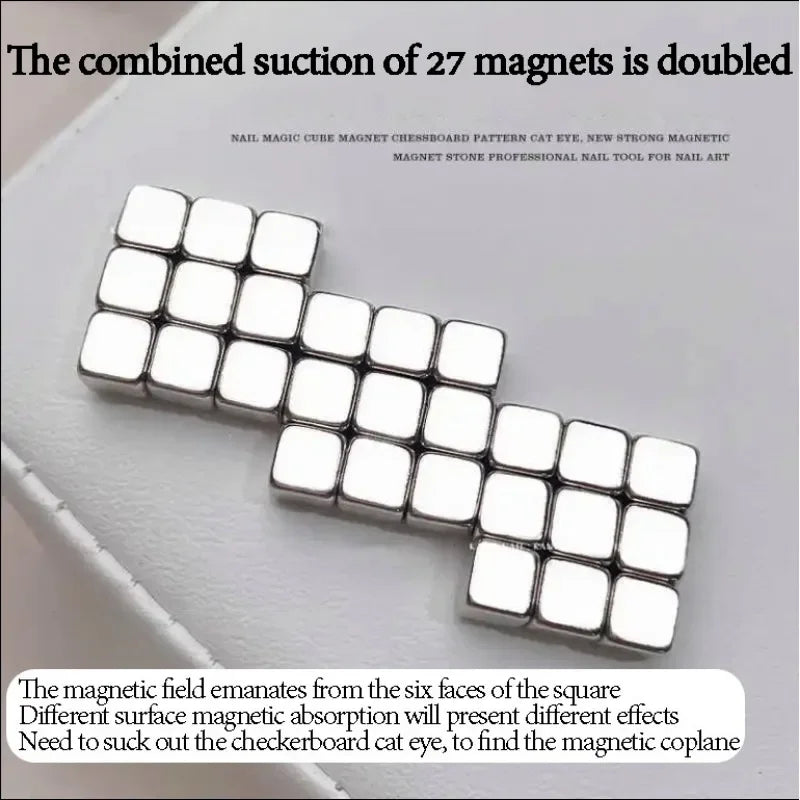27PCS Nail Art Magnet Kit – Cube, Chessboard & Starlight Tools for Cat Eye Gel Polish Effects