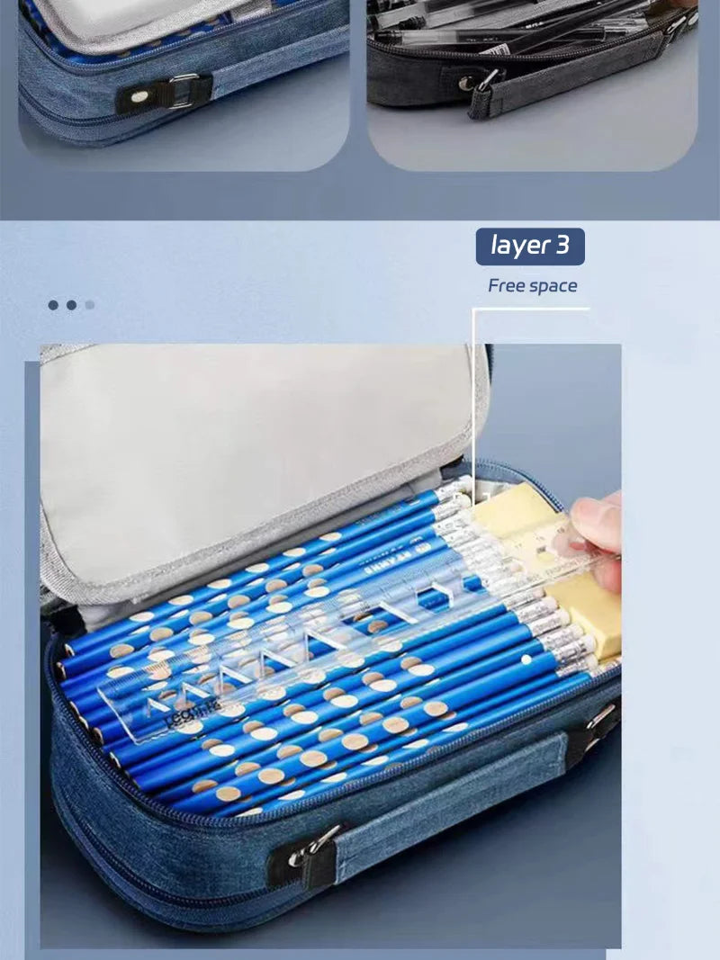 Portable Large Capacity Pencil Case – Multifunctional Pen Box for Boys, School & Office Stationery Organization