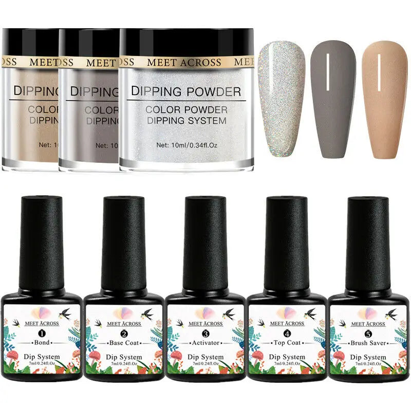 8 Colors Dip Powder Nail Set – Classic Nude Pink & Glitter Collection for DIY Salon Nails