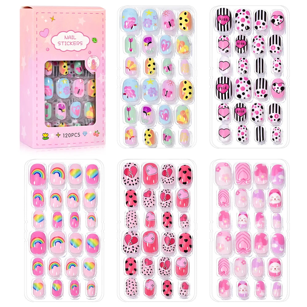 Magical Nail Party – 120PCS Cute Cartoon Nails for Girls with Colorful Festival Vibes