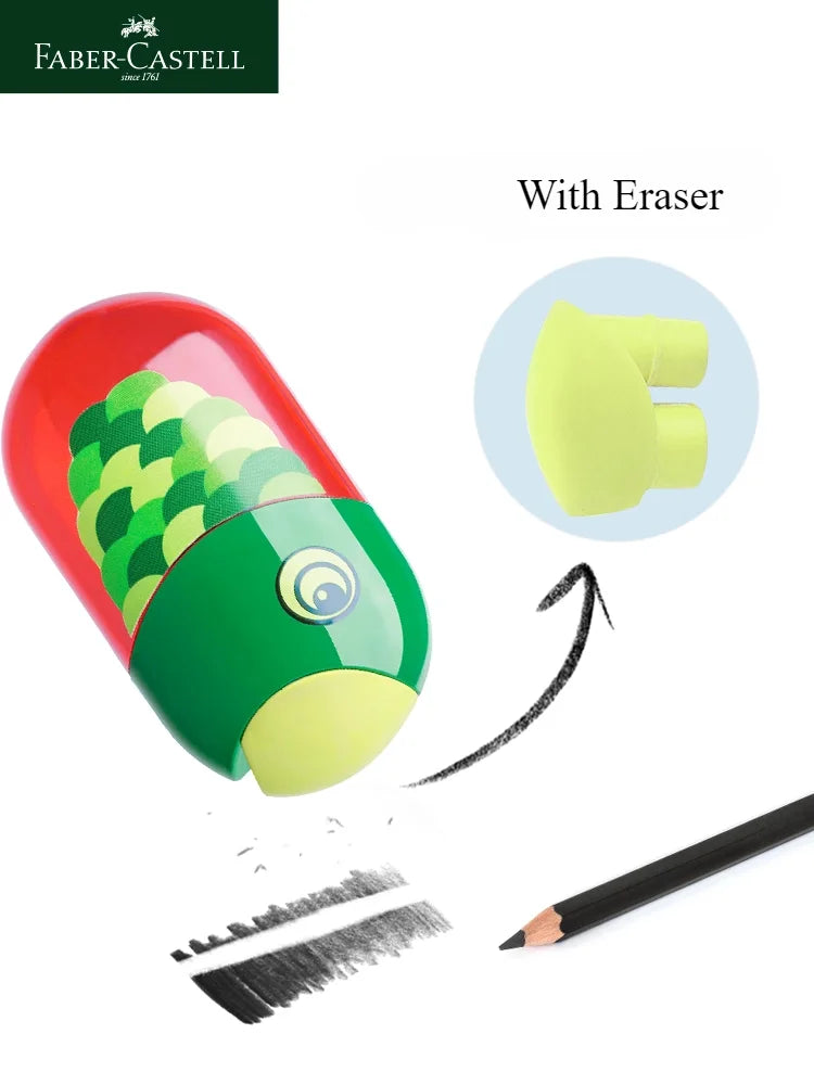 Faber-Castell Double-Hole Sharpener with Eraser – Cute Ladybug, Fish & Eagle Designs for Back-to-School Stationery Fans