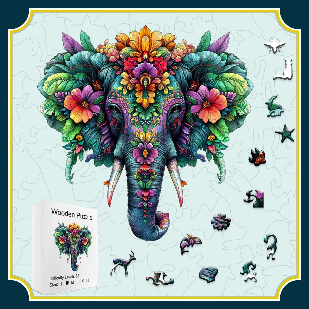 New! Colorful Elephant Premium Wooden Puzzle in Exquisite Gift Box | Perfect Holiday & Birthday Gift – Fun, Mindful, and Decor-W