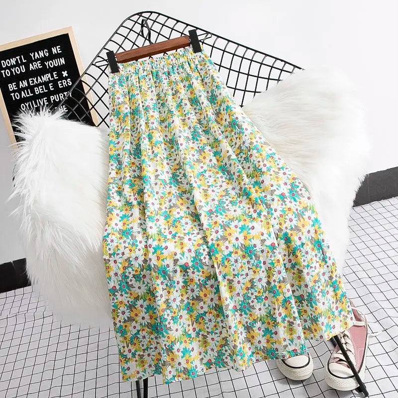 Fragmented Blossom Skirt Women's New Summer Art High Waist Chiffon A-line Oil Painting Small Daisy  Lady Large Swing  Skirt