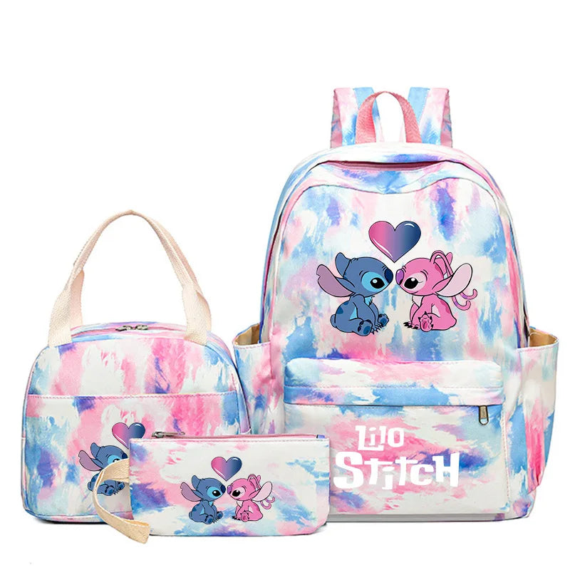 Lilo & Stitch Cartoon Backpack Set – 3-Piece Schoolbook Combo with Lunch Bag for Kids & Teens