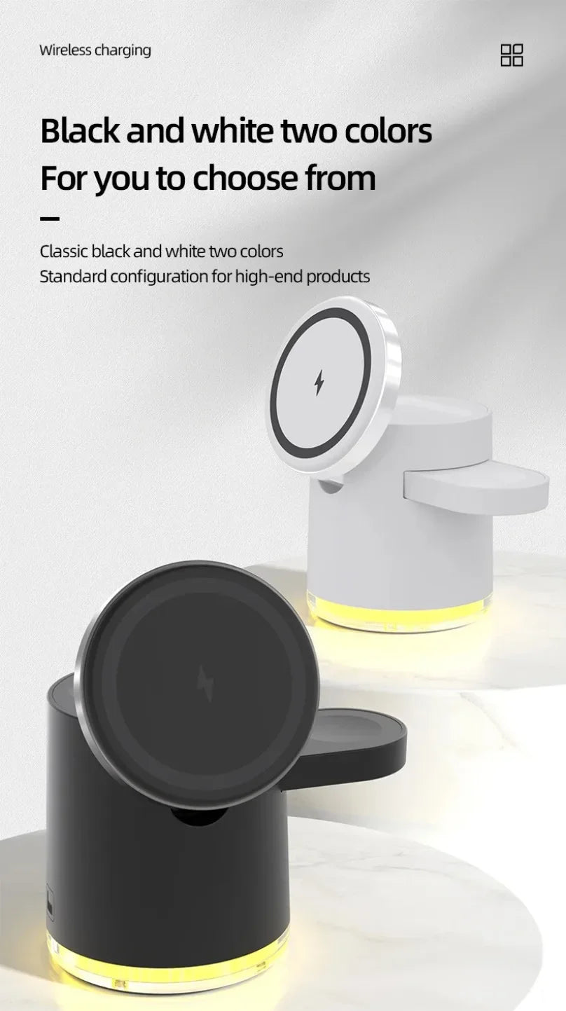 Fast Charging Dock Stand QI2 Wireless Charger Night Light 4 in 1 For Magsafe iPhone 16 15 14 Pro Max Airpods Pro 2-8 Apple Watch
