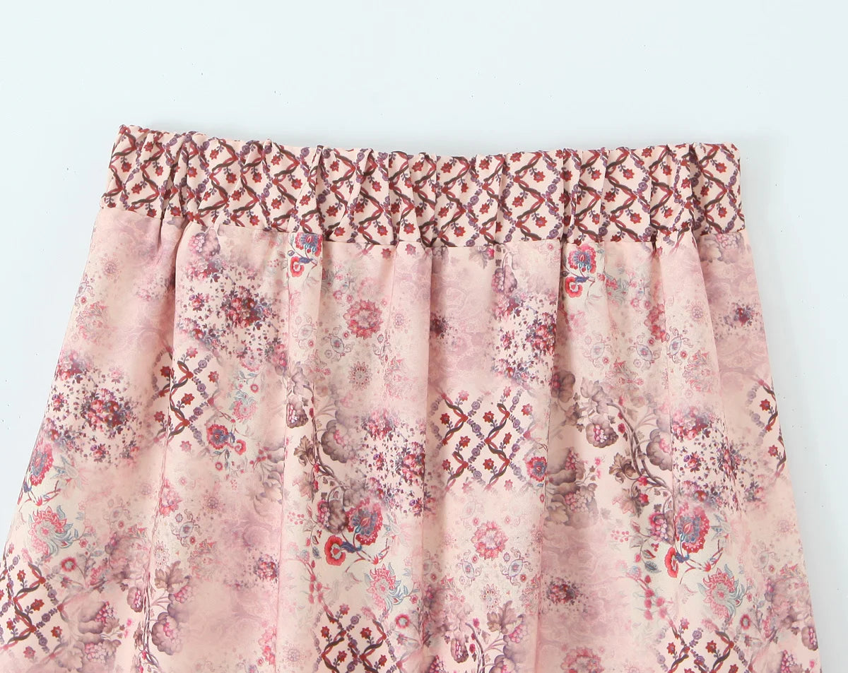 Elegant Women Holiday Wind Floral Print Tirred Ruffles Long Skirt Faldas Mujer Female Summer Elastic Waist Skirts QUN9083