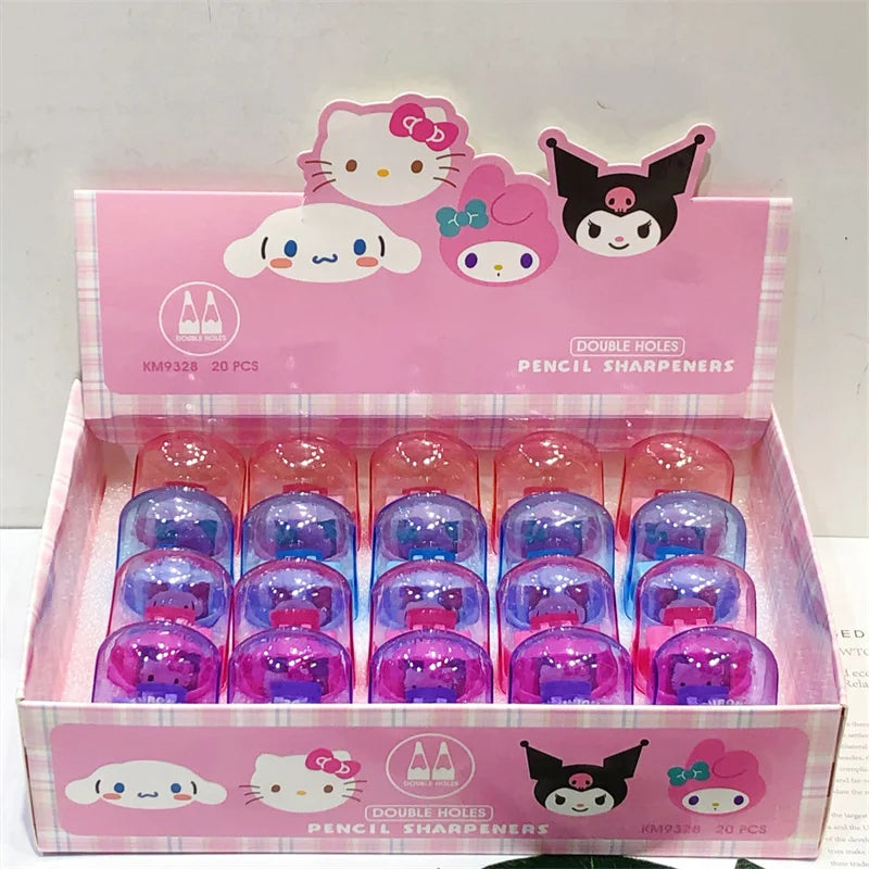 Anime Hello Kitty & Kuromi Double Hole Pencil Sharpener – Cute Cartoon Stationery for Kids, School & Portable Desk Supplies