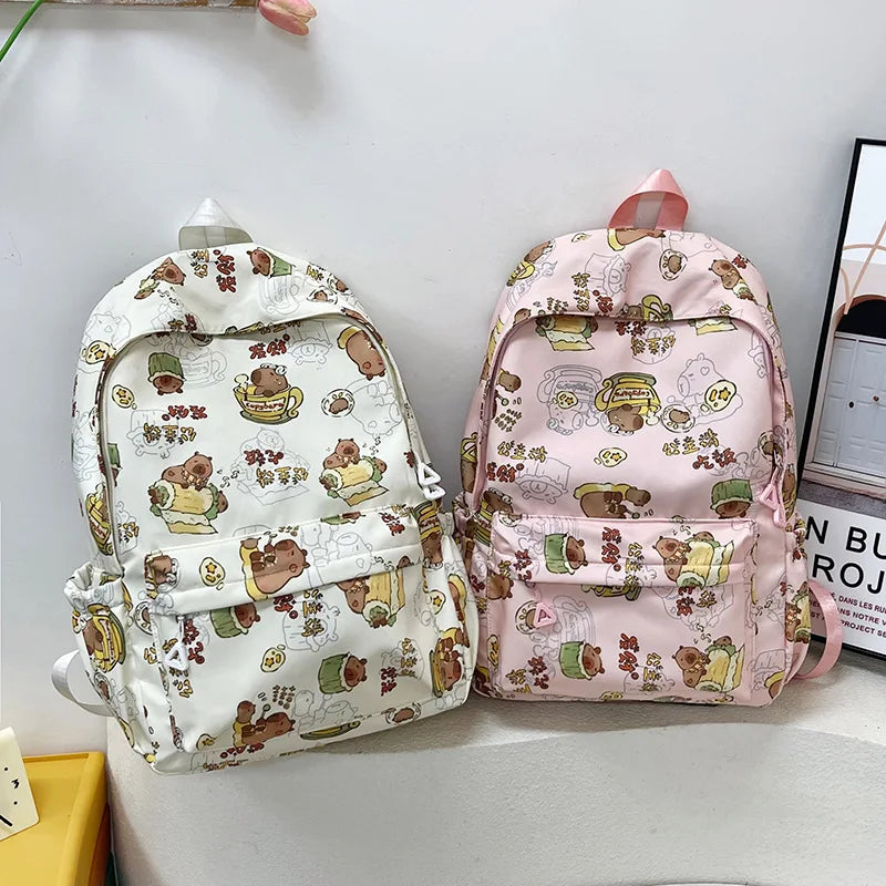 Capybara Campus Buddy – Kawaii Cartoon Laptop Backpack with Room to Spare!