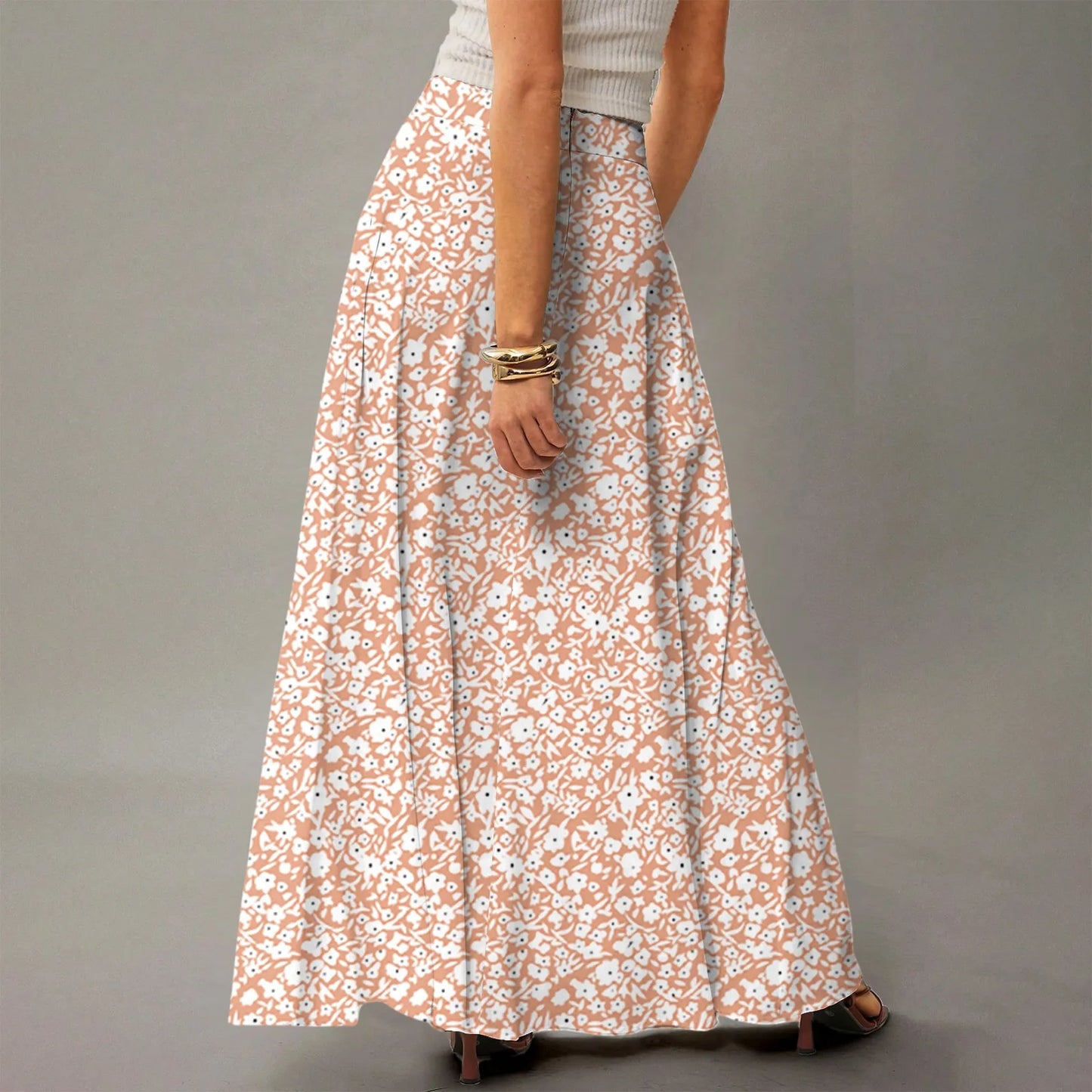 Women's Straight Skirt Casual Summer Floral Print Bohemian Skirt Flowing Maxi Skirts with pockets High waist Elastic skirt