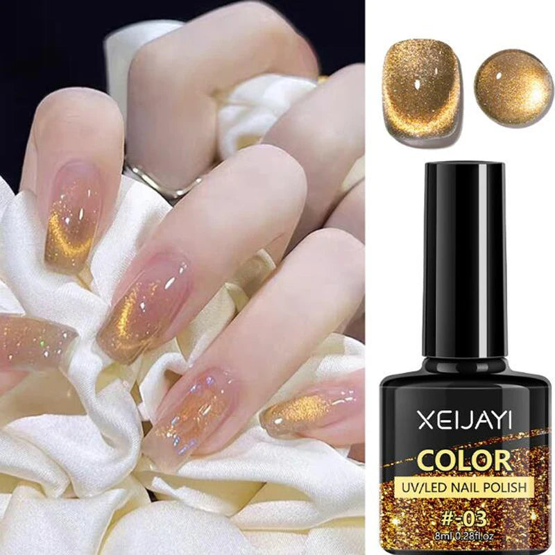 Silk Cat Eye Gel Polish – 9 Sparkling Colors with Magnetic Moonlight Effect (5g Each)