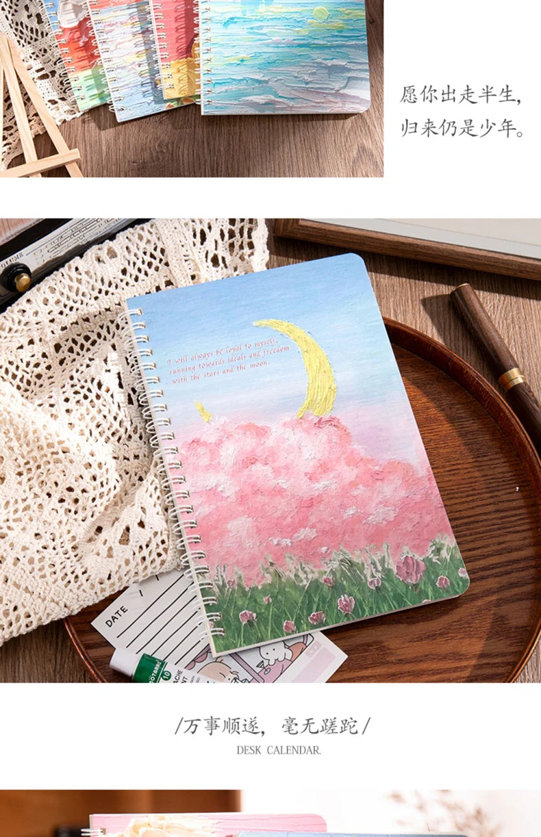 A5 Oil Painting Cover Coil Lined Notebook Set 1/2 Random Cute Books Kawaii Korean Stationery School Supplies for Students