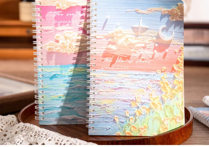 A5 Oil Painting Cover Coil Lined Notebook Set 1/2 Random Cute Books Kawaii Korean Stationery School Supplies for Students