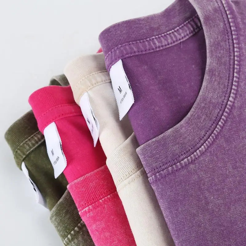 Washed Vintage T-Shirts Men's Street Hip Hop Retro Punk T Shirt Harajuku Casual 250gsm Cotton Short Sleeve Acid Wash TShirts Top