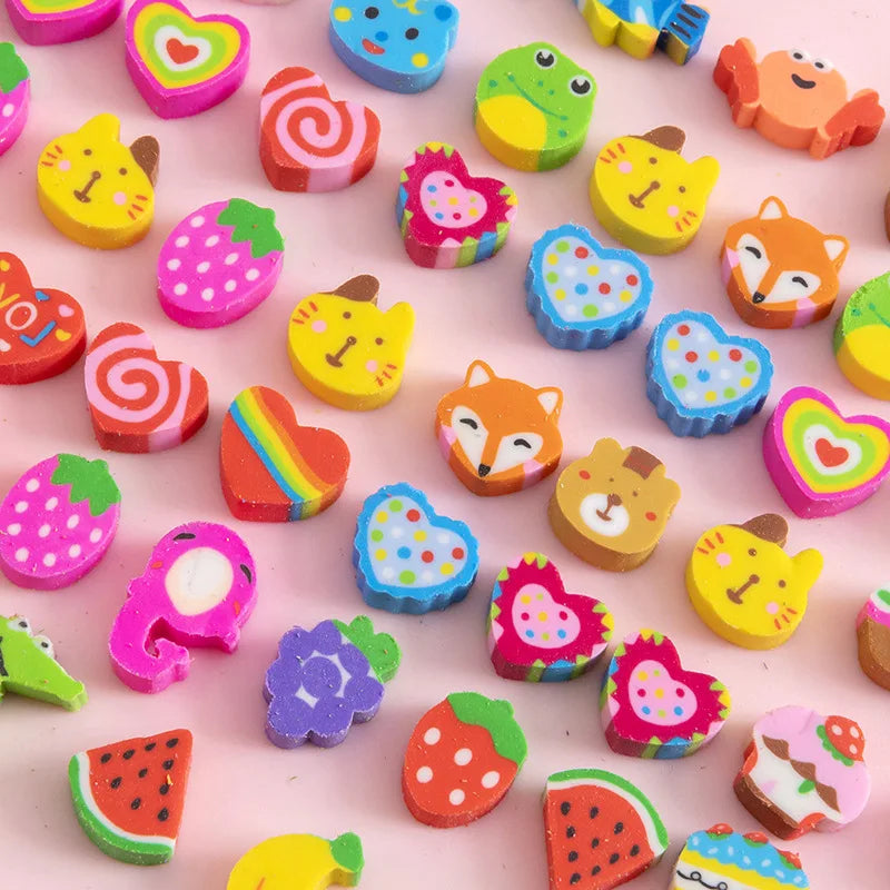 100PCS/2bags Mini Cartoon Fruit & Animal Erasers – Cute Rubber Set for Kids, Cross-Border Gifts & Holiday Awards