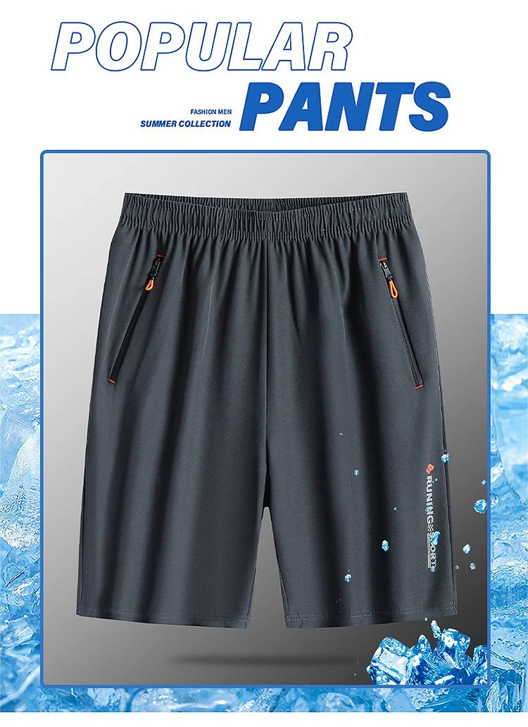 2024 Casual Sports Shorts for Men's Summer Ice Silk Breathable Loose Large Size Cool and Quick Drying Fashion Elastic Casua