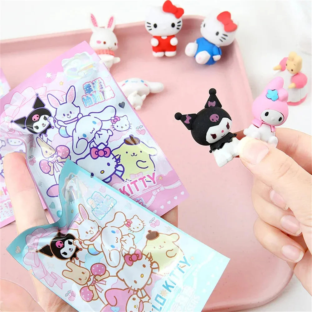 Sanrio Kawaii Eraser Set – 32pcs 3D Cartoon Rubber with Kuromi, Hello Kitty & Friends for Students & School Gift Kits