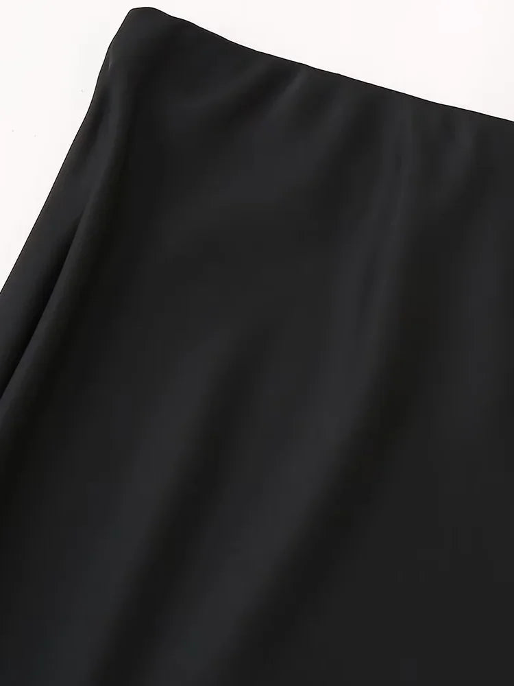 Zevity 2024 Women Fashion Soft Touch Satin A Line Midi Skirt Faldas Mujer Female Solid Elastic Waist Slim Party Vestidos QUN6227