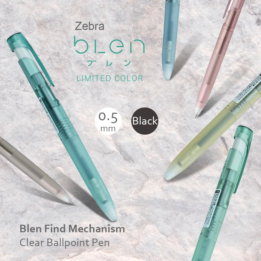 Zebra Blen Retractable Ballpoint Pens Clear Matte Black Ink Soft 0.5mm FM2