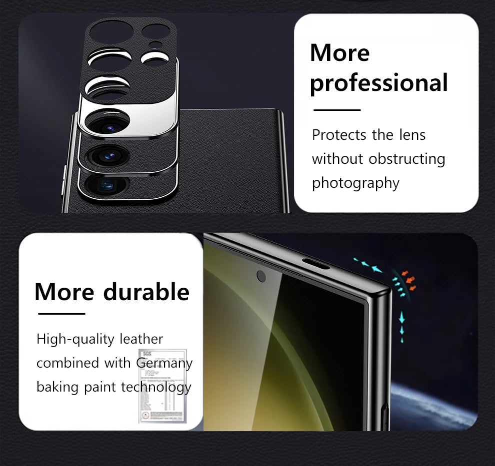 Leather Phone Case for Samsung Galaxy S25 S24 S23 Ultra S22 Plus Luxury Plating Soft Edges Shockproof 360 Full Protective Cover