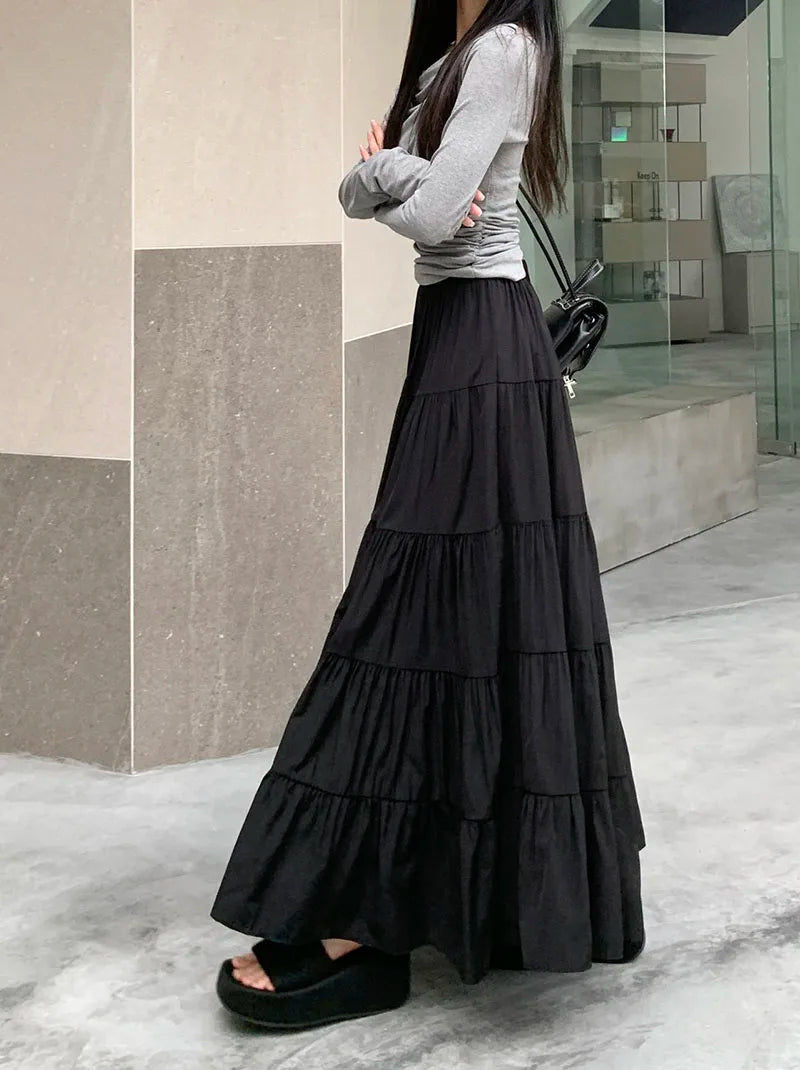 Summer High Waist White Mini Skirt Women Fashion Korean Patchwork A-Line Skirts Female Summer Solid Elegant All-Match Long Skirt