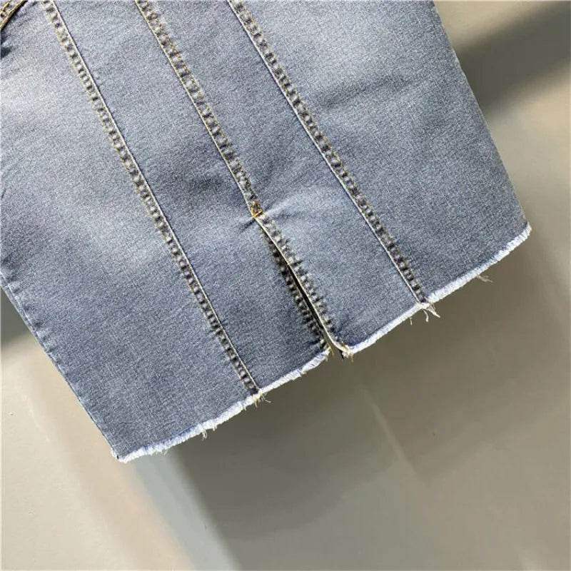 Female Jeans Skirts Coquette Chubby Midi Women's Denim Skirt Sexy New in Vintage Aesthetic Y2k 2024 Trend Summer A Line Casual V