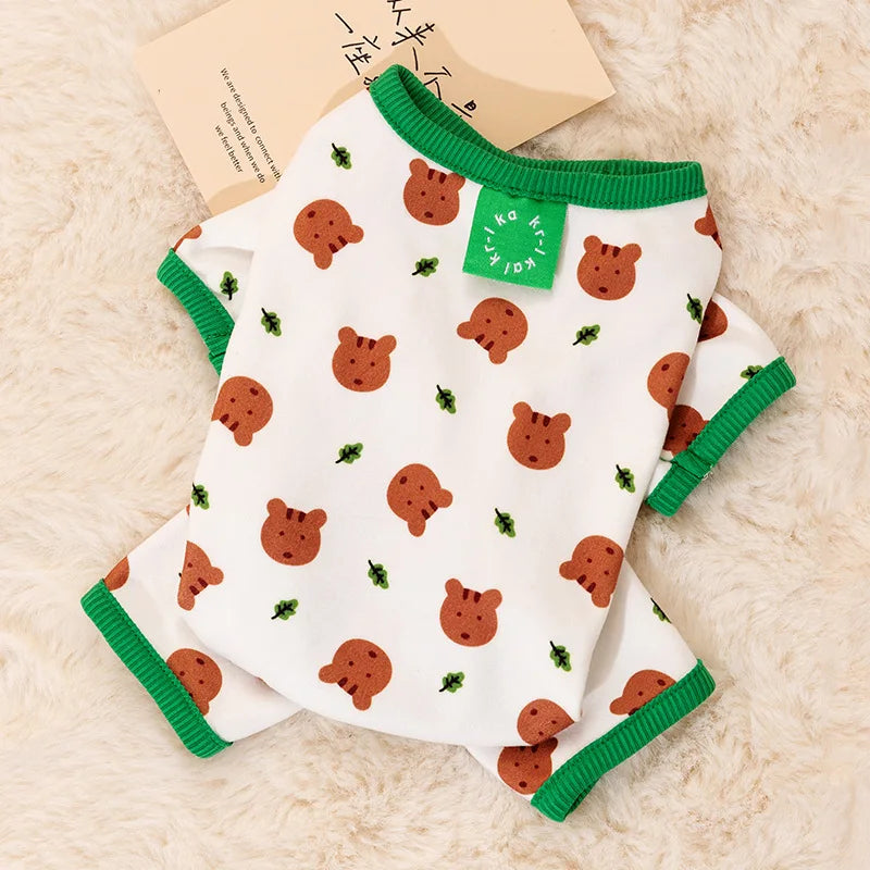Cotton Kawaii Pet Striped Jumpsuit Dog Clothes for Small Dogs Cartoon Pattern Dog Pajamas Chihuahua Kitten Puppy Girls Dog Shirt