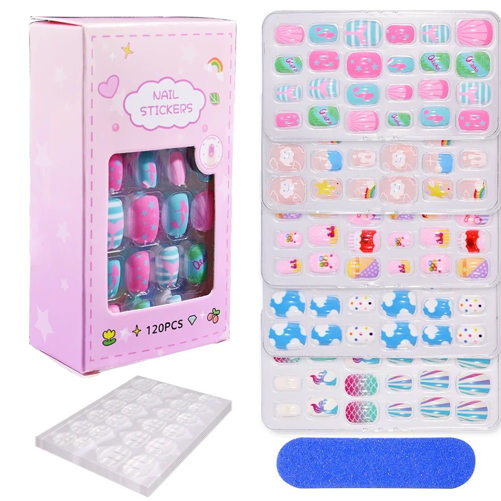 Magical Nail Party – 120PCS Cute Cartoon Nails for Girls with Colorful Festival Vibes