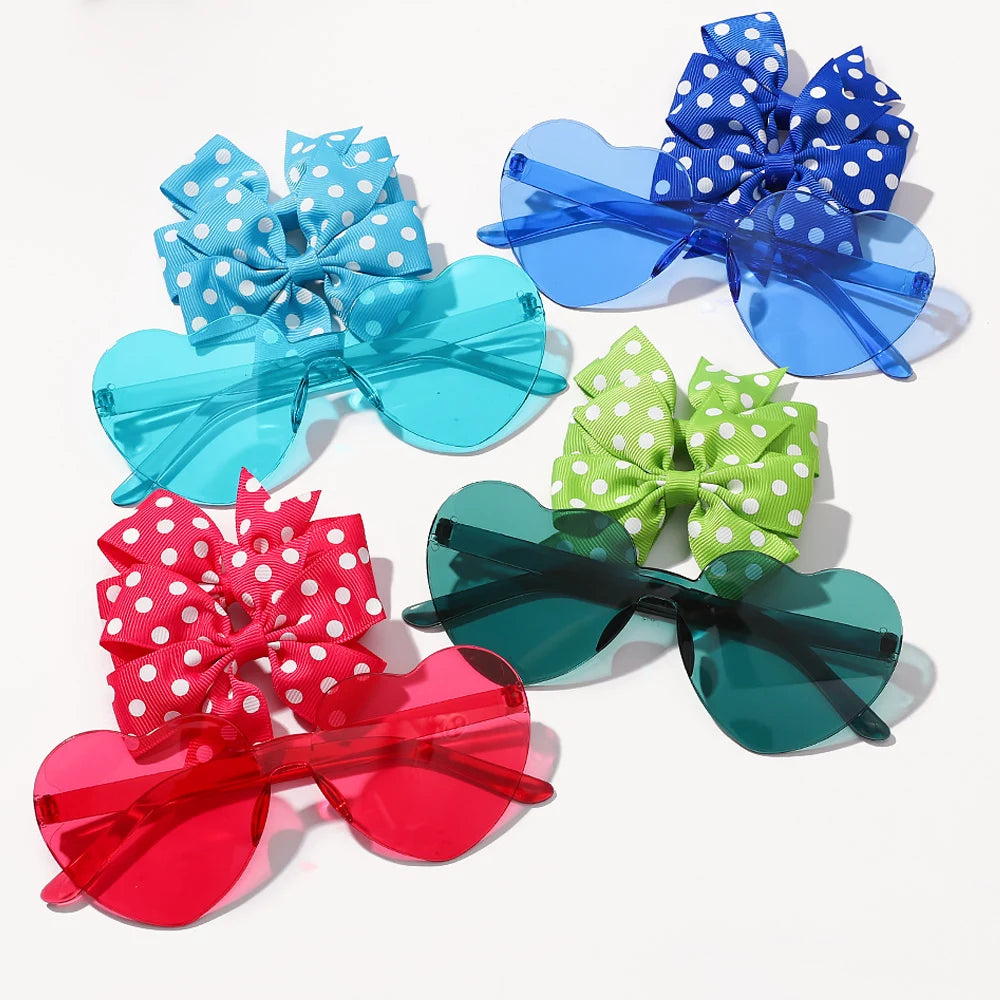 3-Pack Dotted Bow Clips & Heart Sunnies – Colorful Style for Trendy Kiddos!
