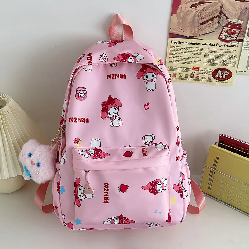 Kawaii Canvas Backpack – Hello Kitty, Kuromi, Melody & Cinnamoroll Charm for Kids & Teens!