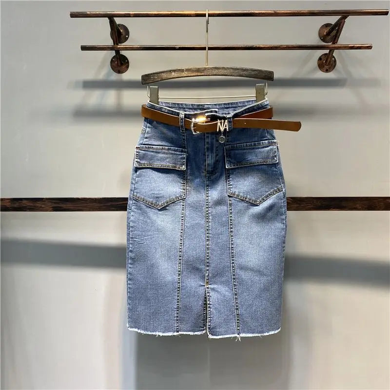 Female Jeans Skirts Coquette Chubby Midi Women's Denim Skirt Sexy New in Vintage Aesthetic Y2k 2024 Trend Summer A Line Casual V