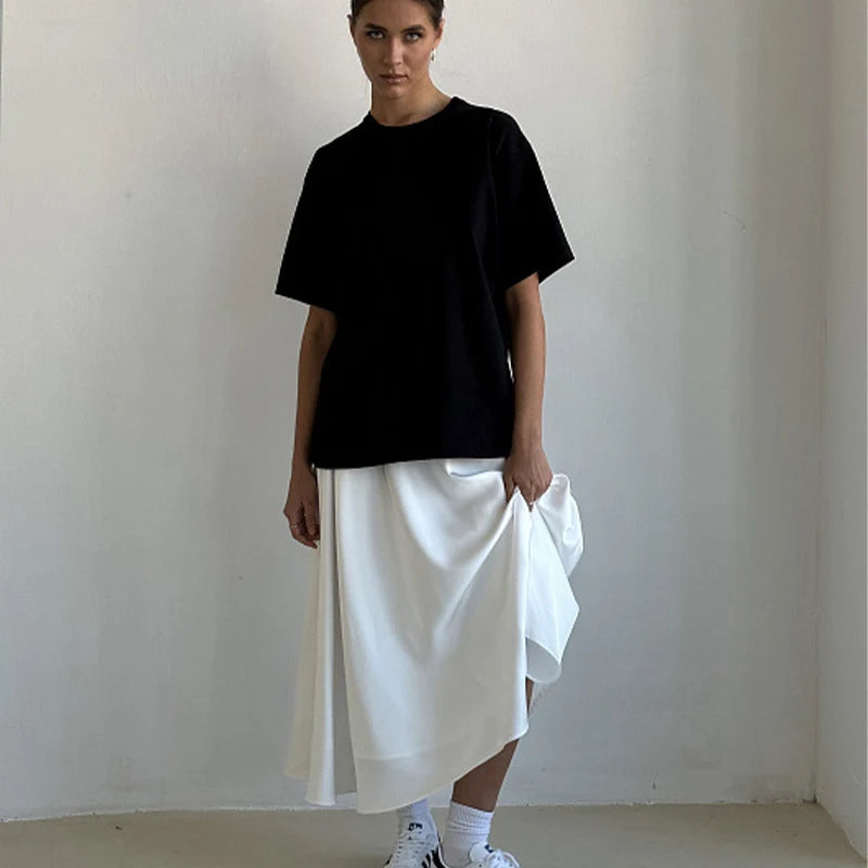 Elegant Satin Loose Women Skirt 2025 High Waist Maxi Skirts Streetwear Classic Long Skirt Fashion Female Black Skirt