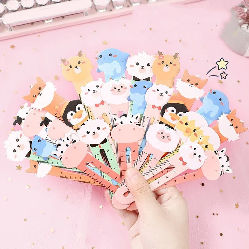 Cartoon Animal Bookmark Set – 50pcs Cute Bear & Kitten Ruler Page Markers for Students & Stationery Fans!