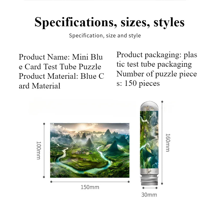150pcs of Mini Portable Test Tube Puzzle Landscape Cartoon Toys High Difficulty Mini Blue Card Materials Essential Holiday Gifts