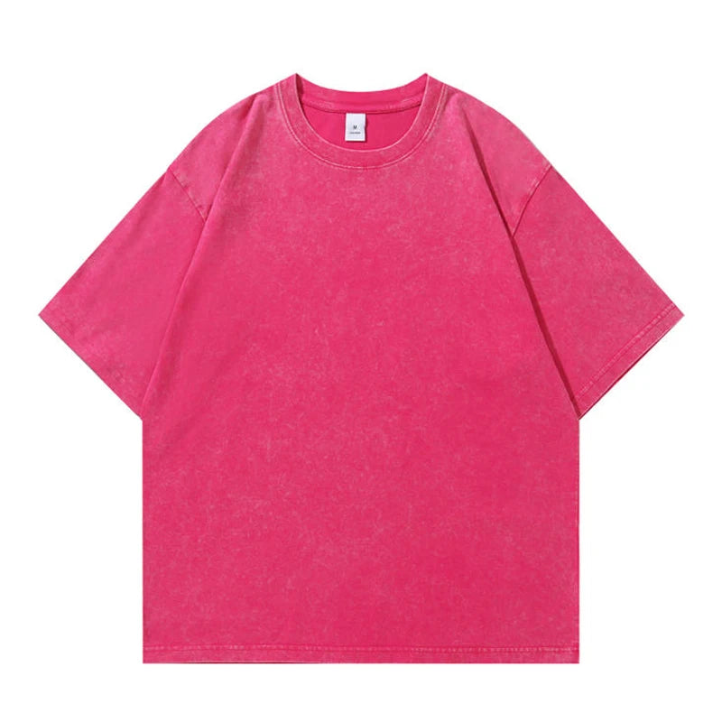 Washed Vintage T-Shirts Men's Street Hip Hop Retro Punk T Shirt Harajuku Casual 250gsm Cotton Short Sleeve Acid Wash TShirts Top