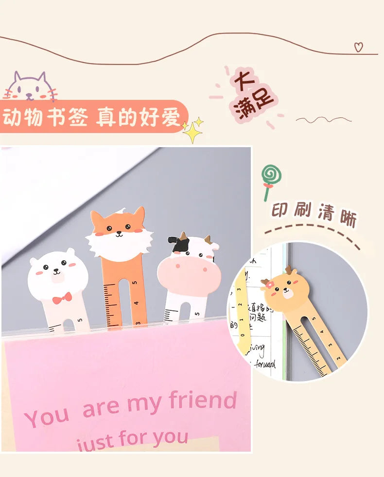 Cartoon Animal Bookmark Set – 50pcs Cute Bear & Kitten Ruler Page Markers for Students & Stationery Fans!