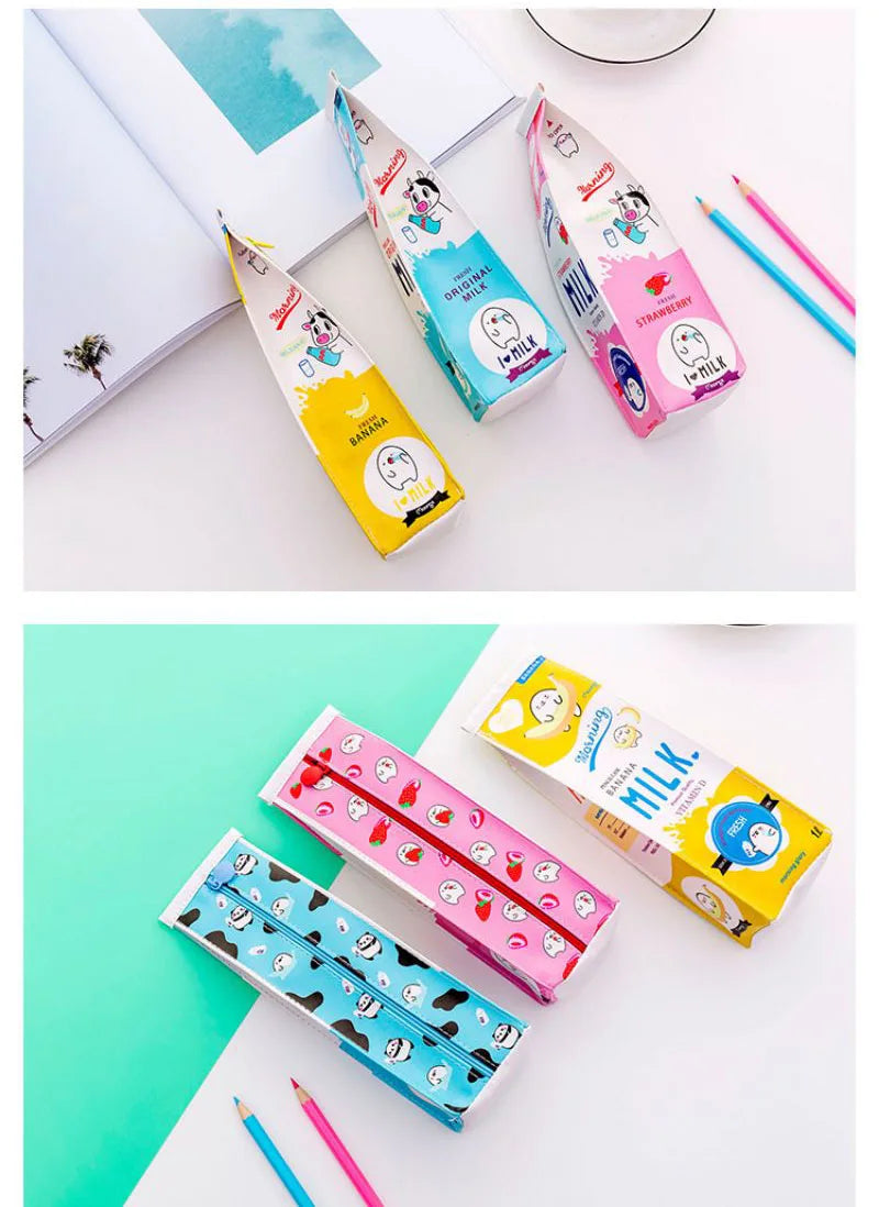 Kawaii Milk Bottle Pencil Case – PU Leather Panda Design for School, Office & Cute Stationery Gifts