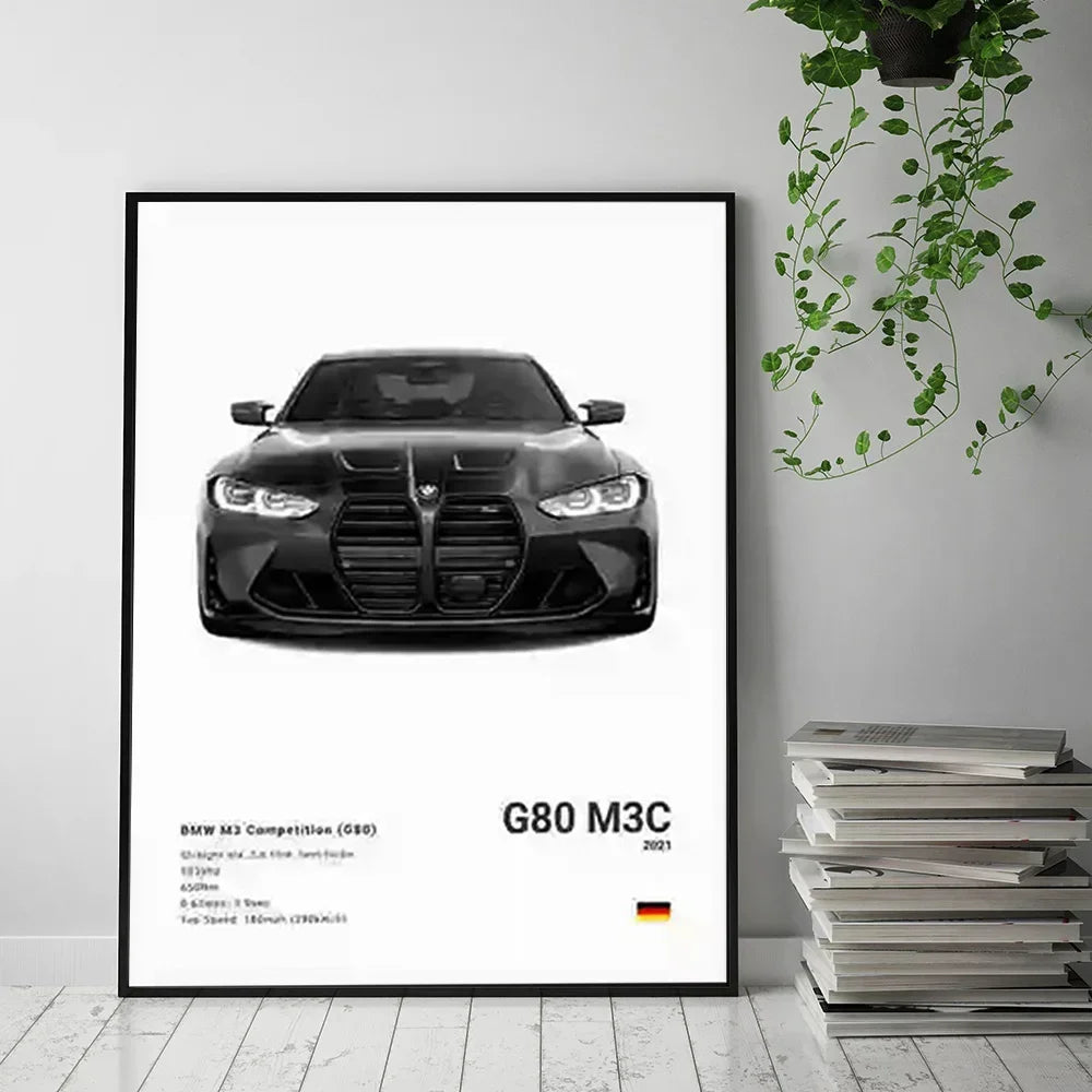 Car Luxury Sports Car Wall Art Poster Black And White Canvas Painting Wall Art Poster M5 M3 GTR M140 Living Room Home Decor Gift