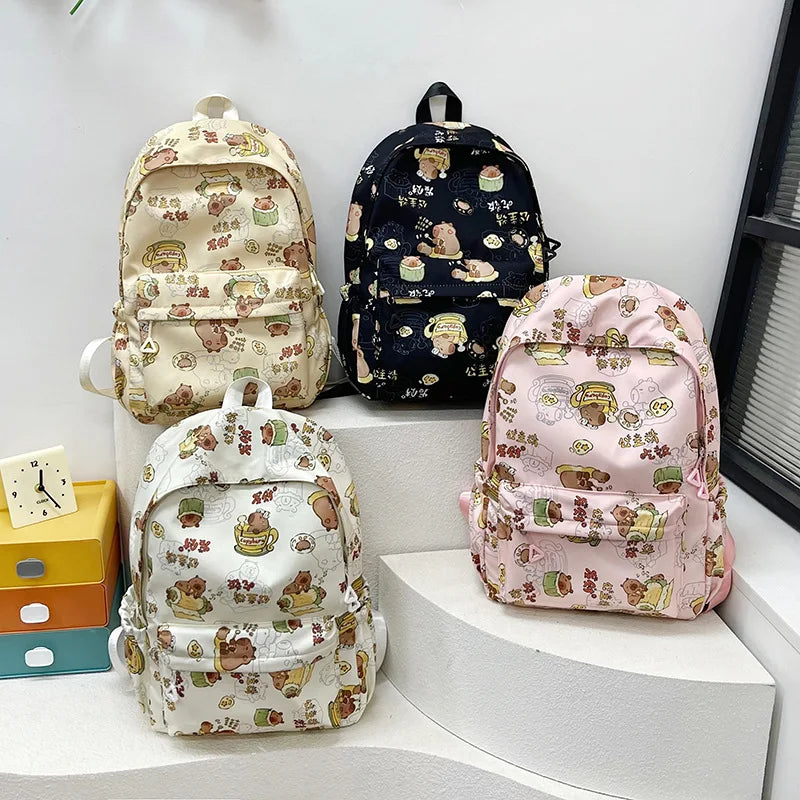Capybara Campus Buddy – Kawaii Cartoon Laptop Backpack with Room to Spare!