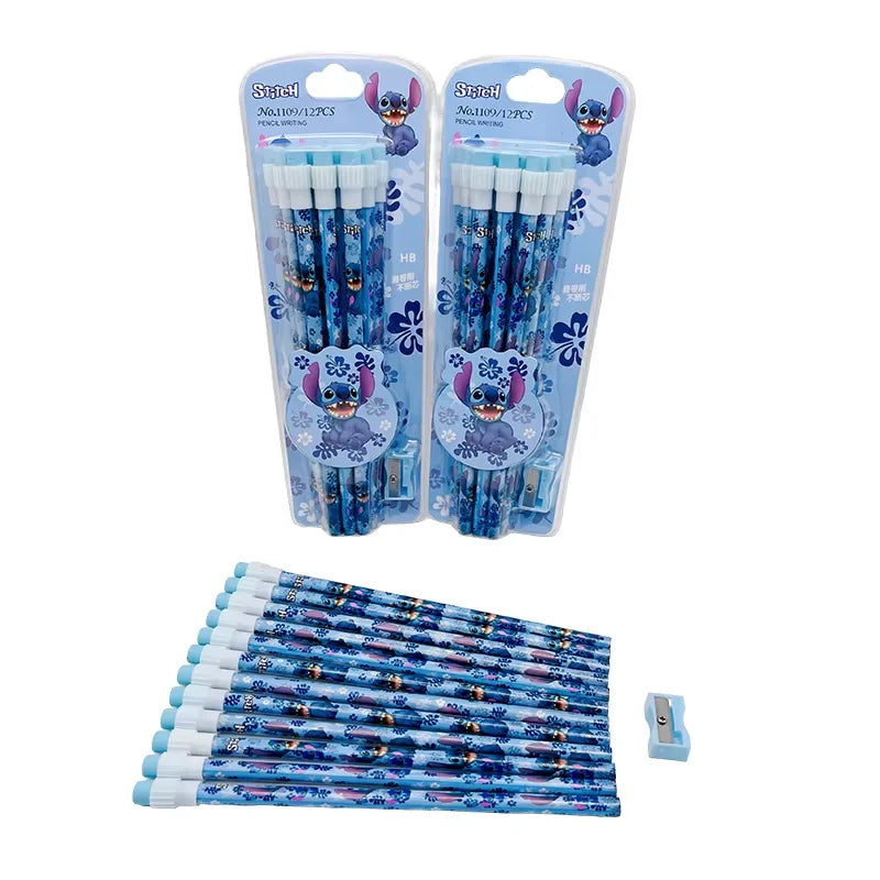 Lilo & Stitch HB Pencil Set – 12 Cute Cartoon Pencils + 1 Roller Case for Writing, Drawing & School Fun