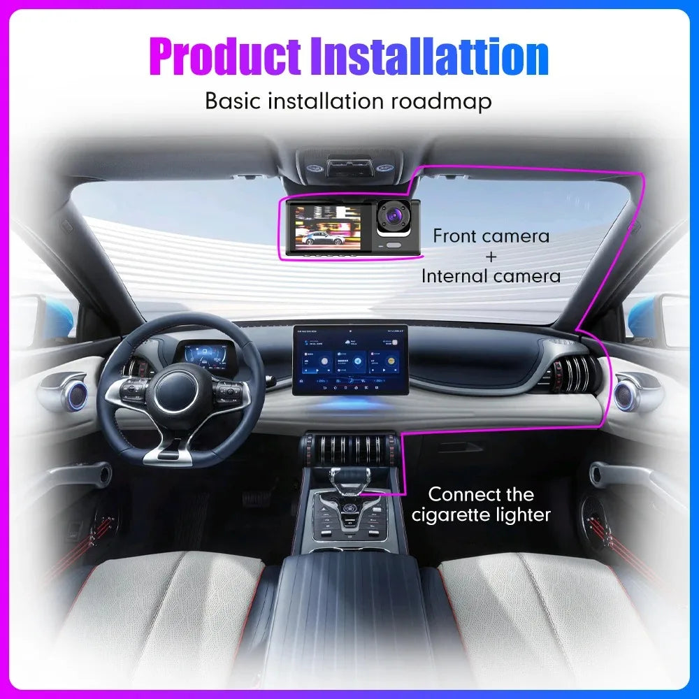 Car DVR HD 1080P tachograph 3 lens 2.0-inch IPS recorder tachograph Rearview mirror Driving recorder night vision