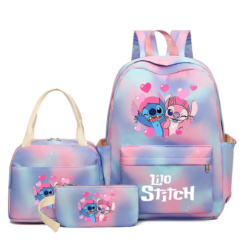 Lilo & Stitch Cartoon Backpack Set – 3-Piece Schoolbook Combo with Lunch Bag for Kids & Teens